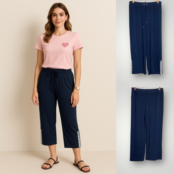 Ali Miles | Baby French Terry Drawstring Crop Pants Pockets Grommet Snap Button - Picture 1 of 8